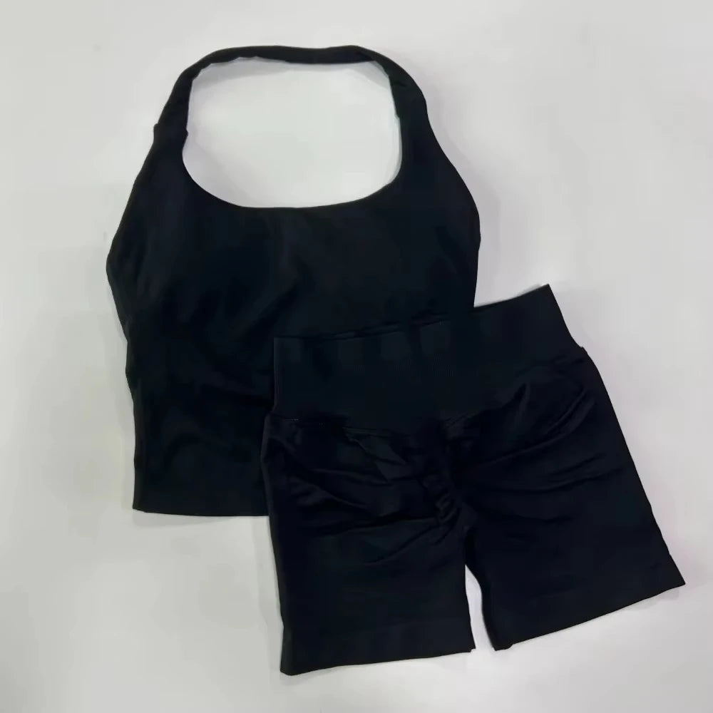 Yoga fitness set; strapless bra and shorts set; seamless backless vest; invisible elastic texture hip-lifting shorts