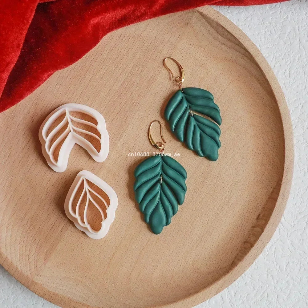Leaves Shape Polymer Clay Earring Cutters Green Plant Flowers Dangle Clay Embossing Moulds for Handmade Jewelry Pendant Making