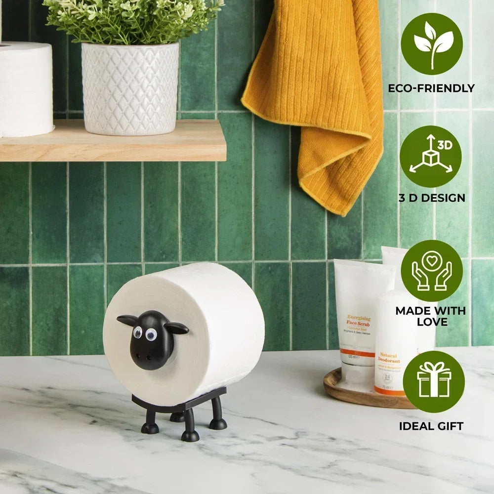 Sheep Toilet Paper Stand, Adorable Resin, Sheep Fabric Box, Stackable for Home, Bathroom, Vanity, Night Stand