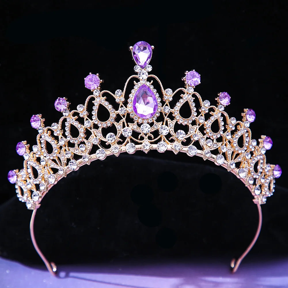 DIEZI Baroque Princess Queen Bridal Crown Purple Crystal Tiara For Women Wedding Vintage Crown Hair Dress Accessories Jewelry