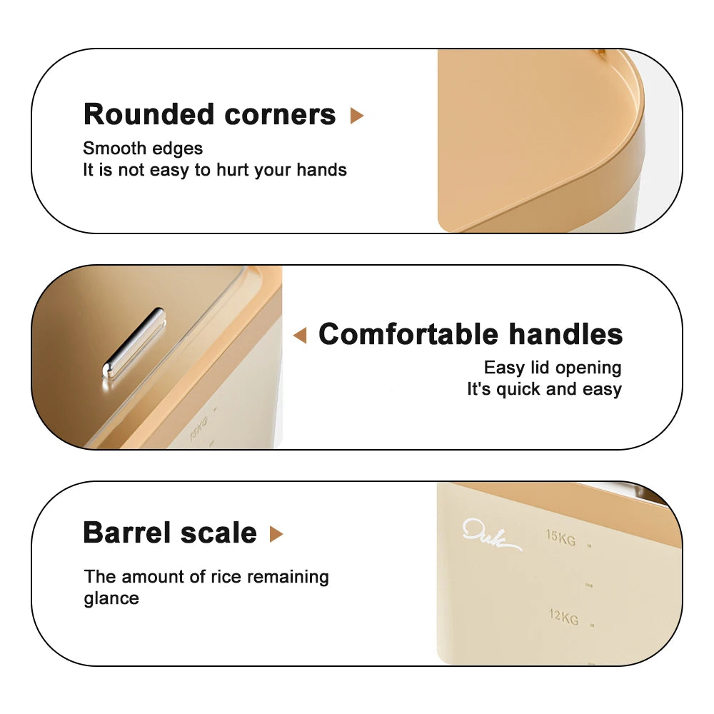 10KG Rice Container Rice Storage Box Pet Food Container Sealed Cereal Dispenser with Buckle Insect Proof Grain Kitchen Organizer
