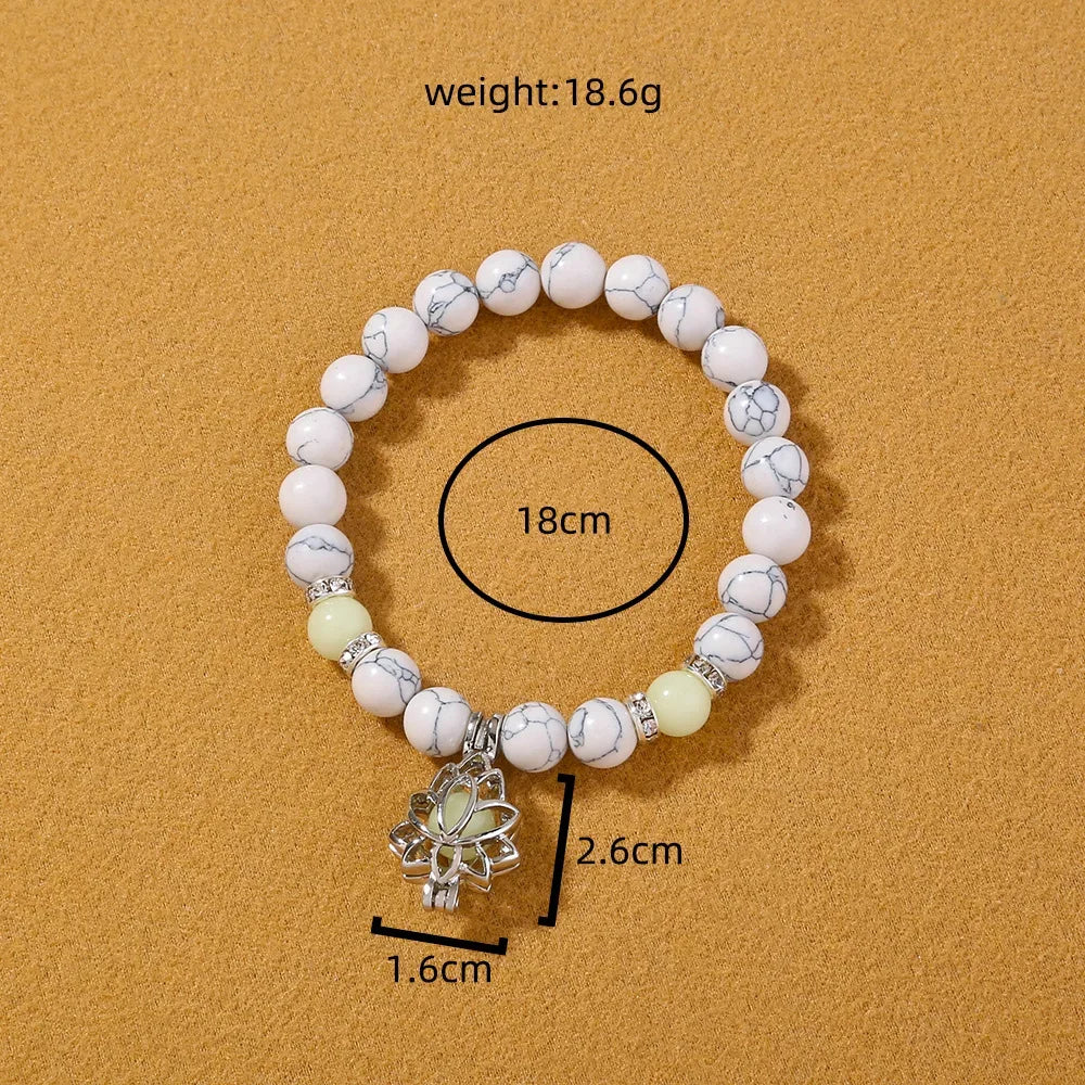 Glow In The Dark Beaded Bracelet For Women Hollow Flower Turtle Lava Stone Beads Elastic Chain Bangle Fashion Luminous Jewelry