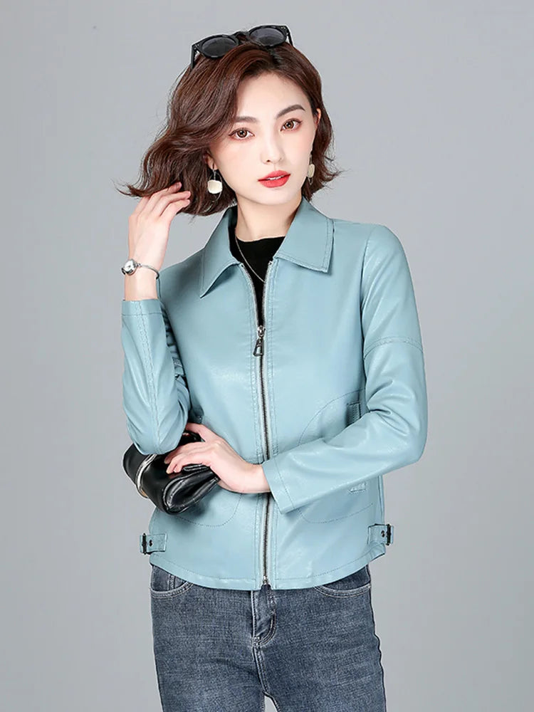 New Women Sheepskin Jacket Spring Autumn 2025 Fashion Casual Long Sleeve Short Zipper Leather Coat Loose Split Leather Outerwear