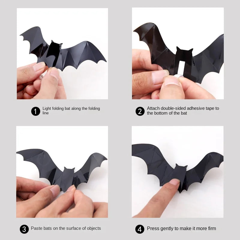 16pcs Halloween 3D Black Bat Wall Stickers Removable Halloween DIY Wall Decal Halloween Party Decoration Horror Bats Stickers