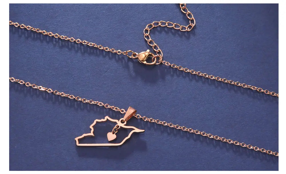 Cazador Stainless Steel Jewelry Geography Necklace Syria Map Heart Pendant Chain Necklace for Women Mother Gift Wholesale