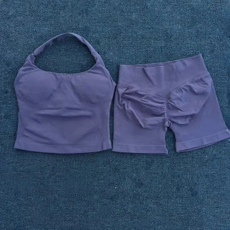 Yoga fitness set; strapless bra and shorts set; seamless backless vest; invisible elastic texture hip-lifting shorts