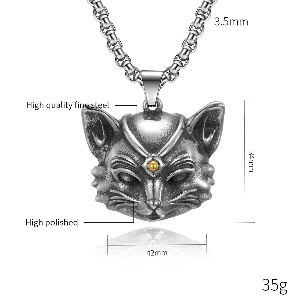 Vintage Bell Cat Pendant Men's Necklace Stainless Steel Animal Lucky Jewelry Gift for Anniversary