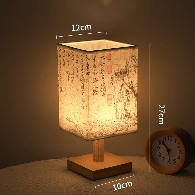 LED Decoration Table Lamps Simple Chinese Style Dimmable Plug Night Light Fabric Lampshade Square Bedroom Bedside Desk Lights