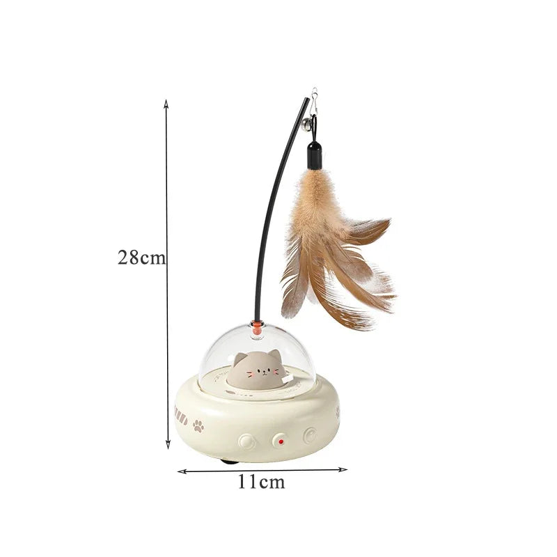 Smart Teaser Cat Toy Electric UFO Cat Teaser Stick With Bell Training Pet Toys Replaceable Feather Interactive Cat Supplies