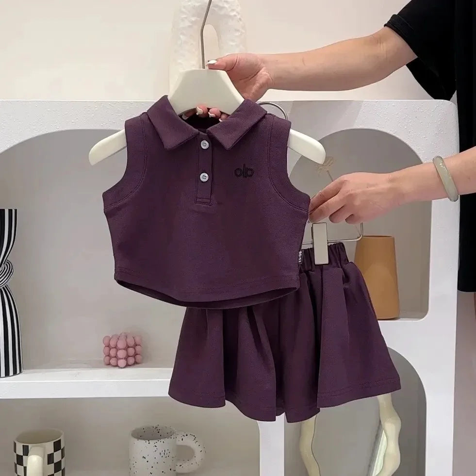 Girls Fashionable Two-Piece Set with Thin Lapel Trendy Sweet Cool Children's Clothing Ensemble