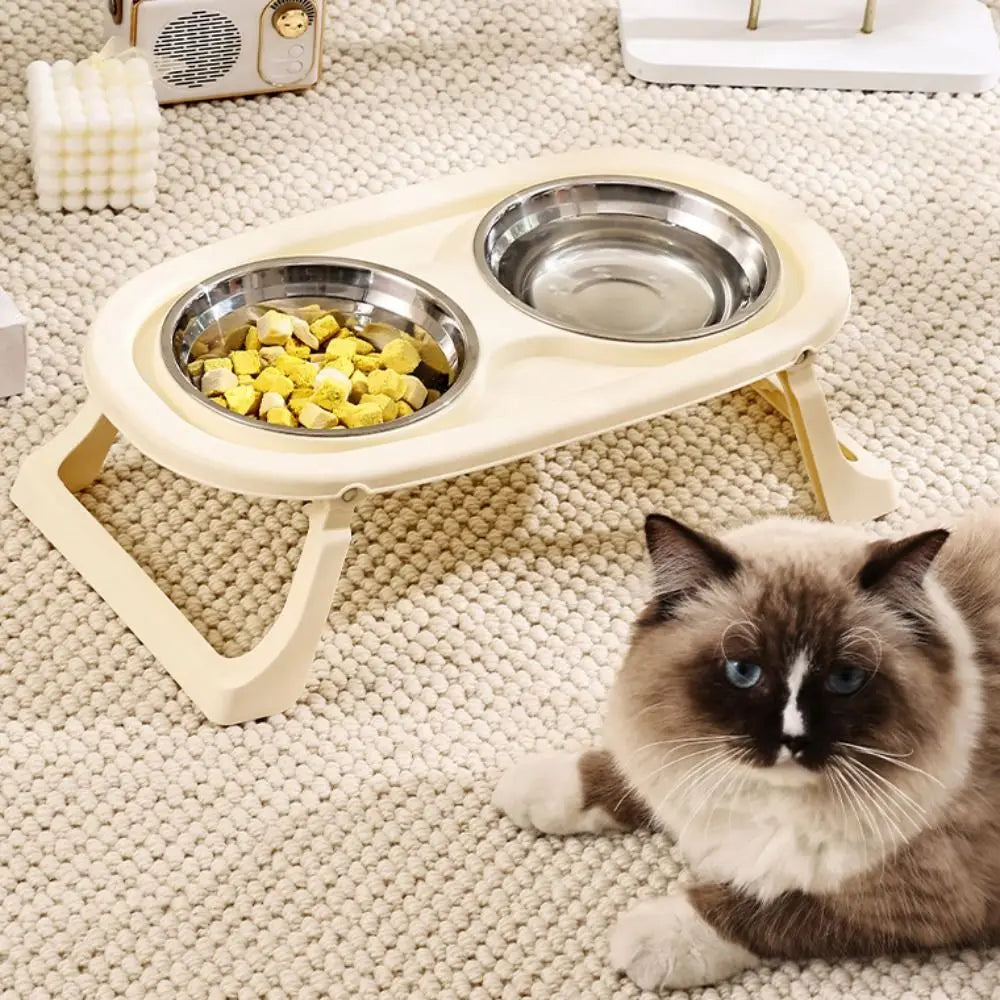 Cat Double Bowl With Stand Non-Slip 2-in-1 Dog Food Bowl Large Capacity Portable Pet Food Container Pet Supplies