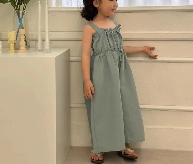 2025 Summer New Girls Jumpsuit Loose Children Wide Leg Pants Cotton Baby Girls Sling Pants Fashion Kids Clothes