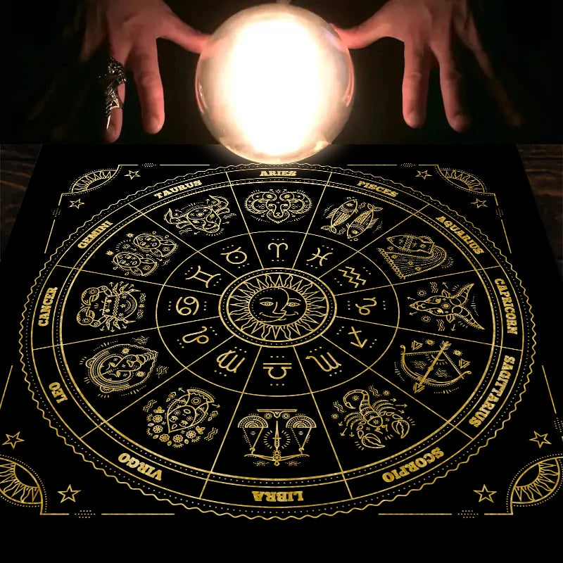 1pc Tarot card tablecloth, 12 zodiac astrology altar cloth, fortune astrology prophecy card mat, drop board game tablecloth