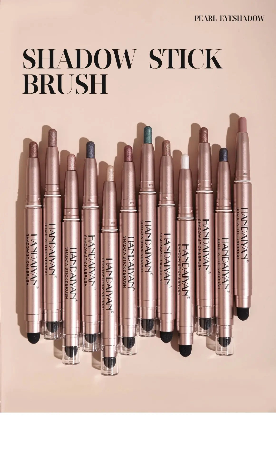 12 Colors Eyeshadow Stick Double Head Waterproof Long Lasting Metallic Shimmer Highlighter Cream Pen with Brush for Eyes