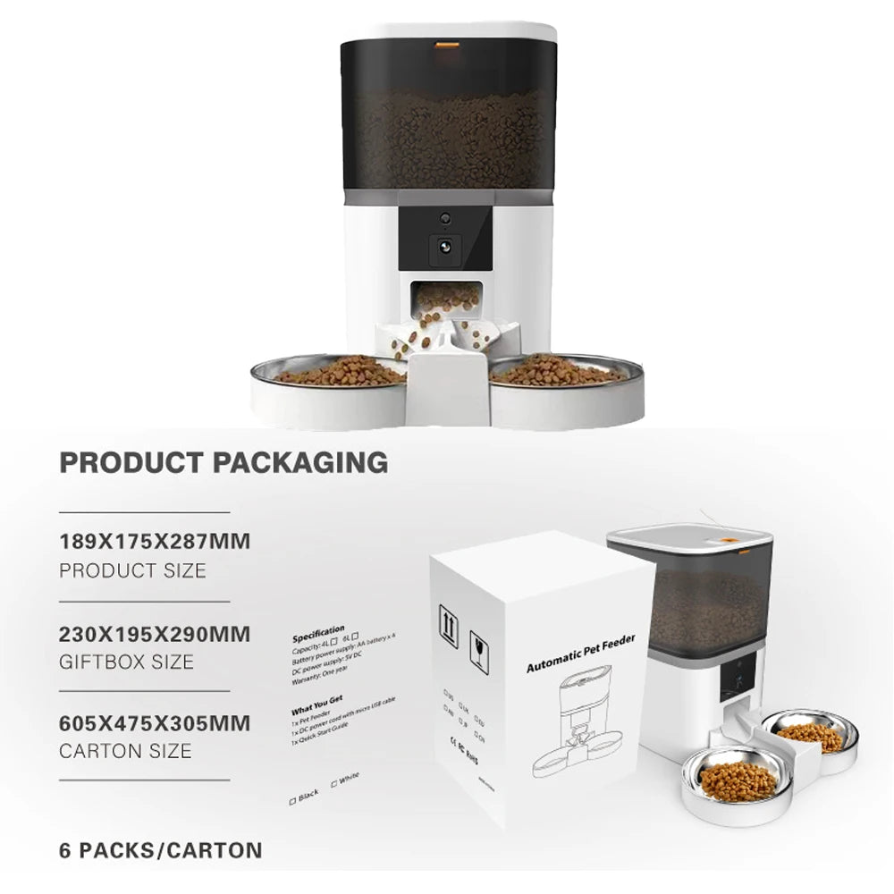 4L Timing Feeder APP Smart Pet Feeder Dog Food Automatic Dispenser with Camera Suitable for Small Cats and Dogs Remote Feeding