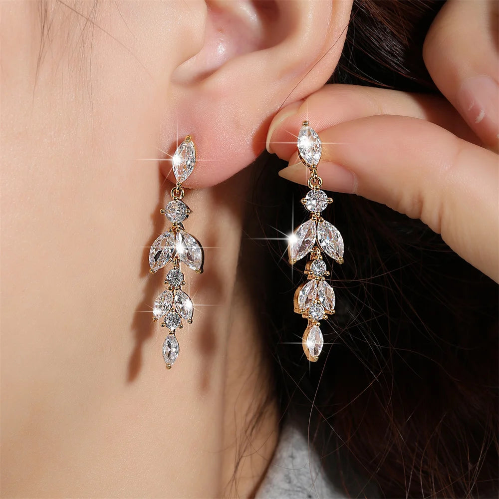 ZAKOL 2023 New Shiny Marquise Leaf Zircon Bridal Earrings AAA Cubic Zirconia Charming Design Drop Earring for Women Wedding