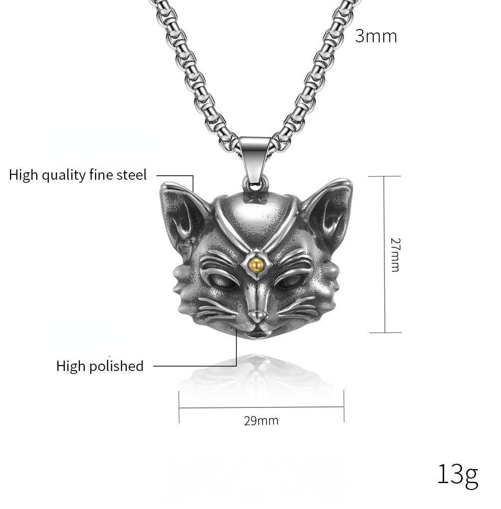 Vintage Bell Cat Pendant Men's Necklace Stainless Steel Animal Lucky Jewelry Gift for Anniversary