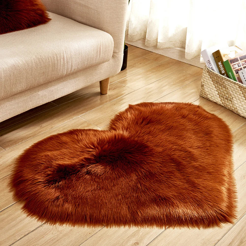 30x40cm Plush Carpet Heart Shaped Faux Fur Rug Imitation Wool Christmas Coffee Table LivingRoom Shag Carpet Solid Color Style