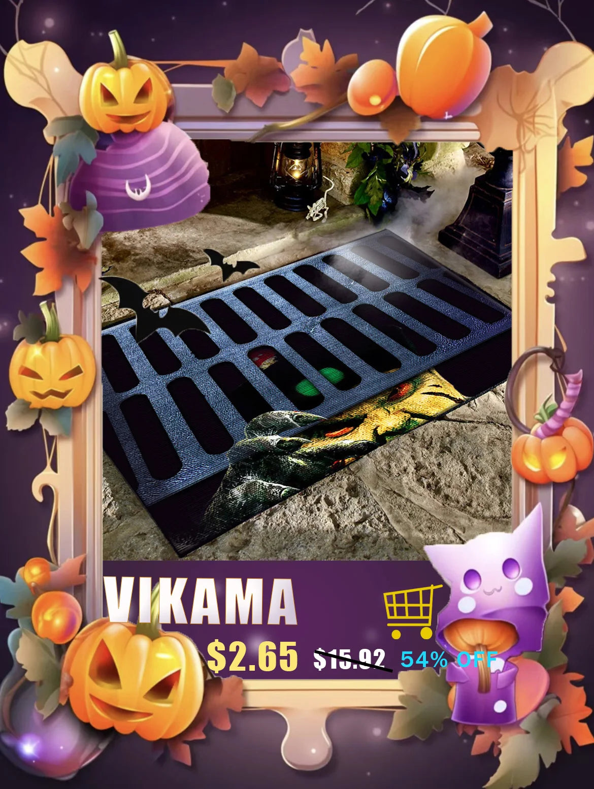 VIKAMA Halloween-vormige dekoratiewe tapyt swart spinnekopweb spook gotiese badkamer ingang voetsteun wasbare vuilbestande tapyt