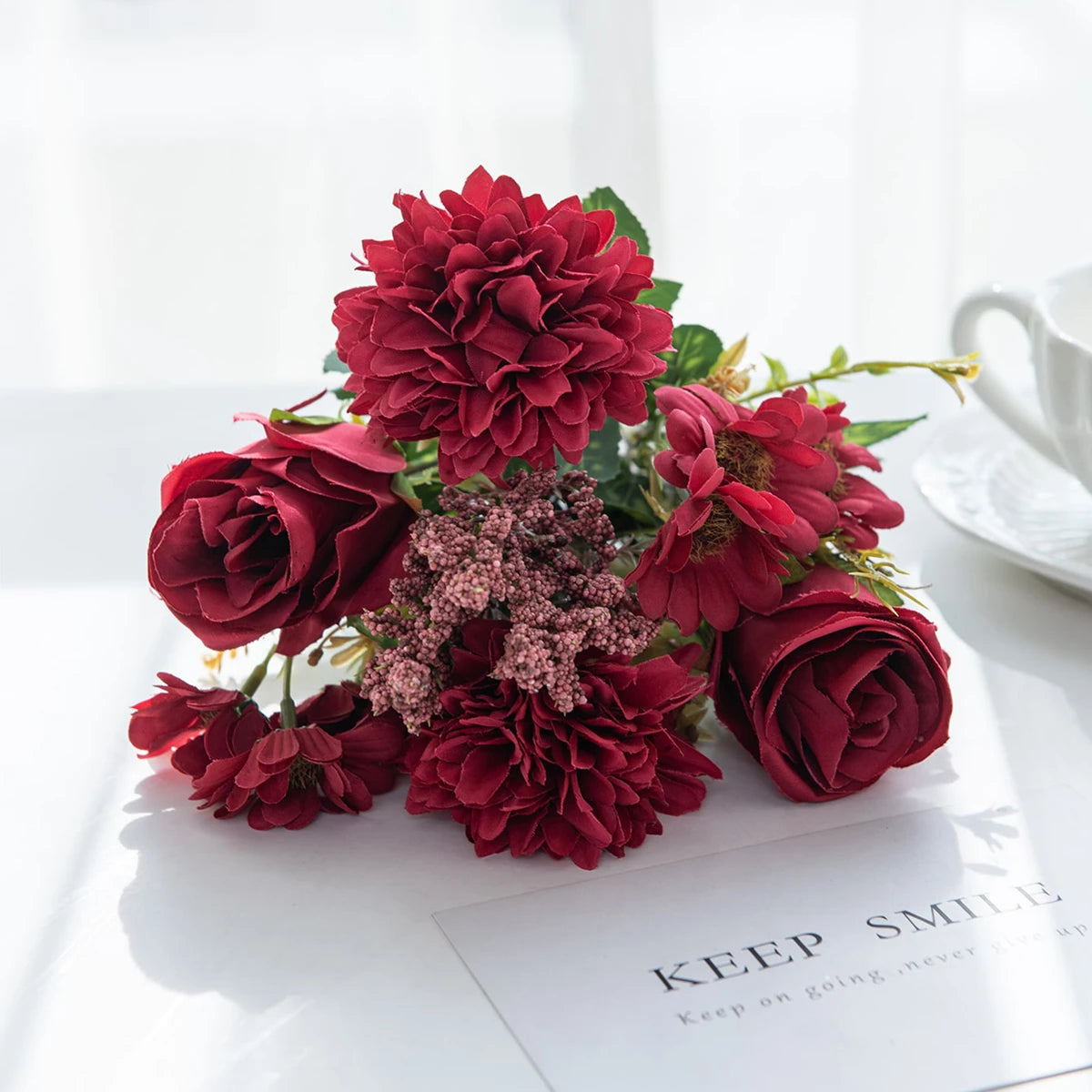 1PC Artificial Flowers Cheap New Year's Decoration Wedding Garden Peony Arch Christmas Home Fake Silk Rose Hydrangeas Vase for