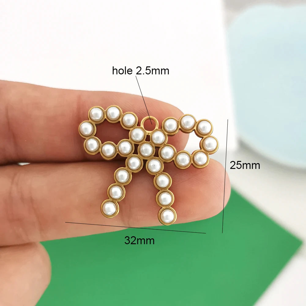 1pc Stainless Steel Big Pendant Small Charm Cherry Angel Boot Heart Tail Flower Star Cross Key Moon Pearl Bow PVD Gold Color
