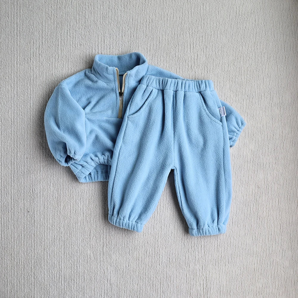 MILANCEL New Autumn Baby Sports Suit Toddler Fleece Solid Color Hoodies Suit Infant Outfit 2PCS