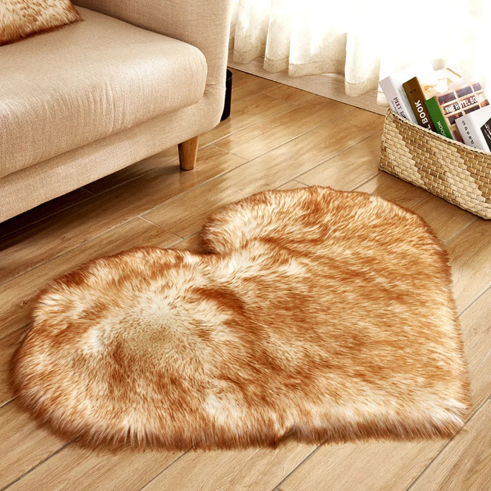 30x40cm Plush Carpet Heart Shaped Faux Fur Rug Imitation Wool Christmas Coffee Table LivingRoom Shag Carpet Solid Color Style