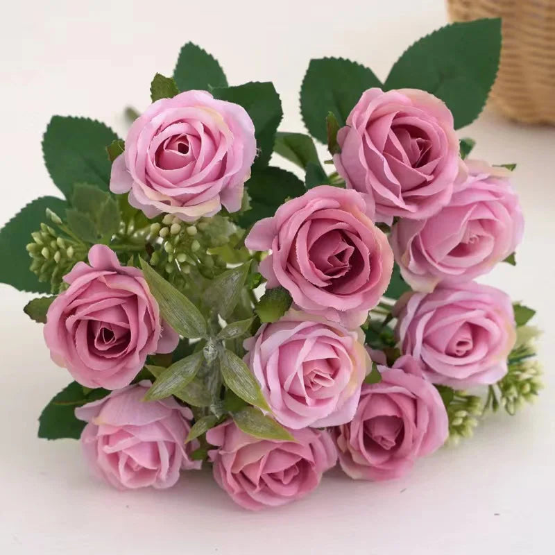 10 Heads Rose Bouquet Artificial Flowers Western Rose Wedding Decoration 6 Colors Peonies Fake Flowers Artificial Flowers