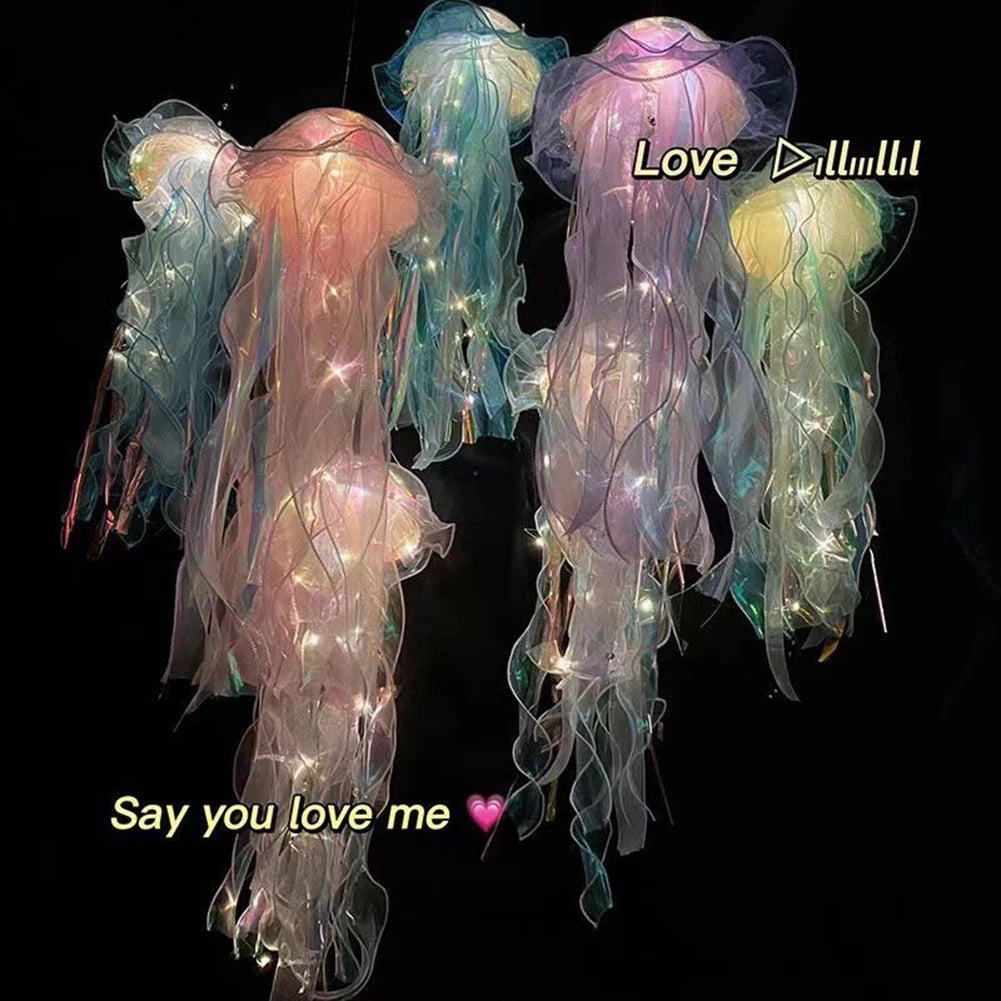 LED Jellyfish Lamp Colored DIY Mermaid Jellyfish Light Hand-held Luminous Lantern Girls Birthday Party Wedding Decor Night Light