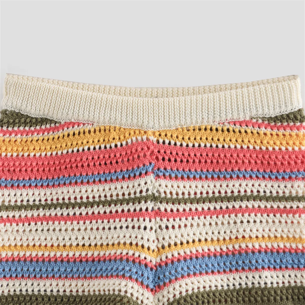 PB&ZA2024 autumn new women's clothing fashion temperament slim fit casual POLO collar short knitted sweater striped shorts set