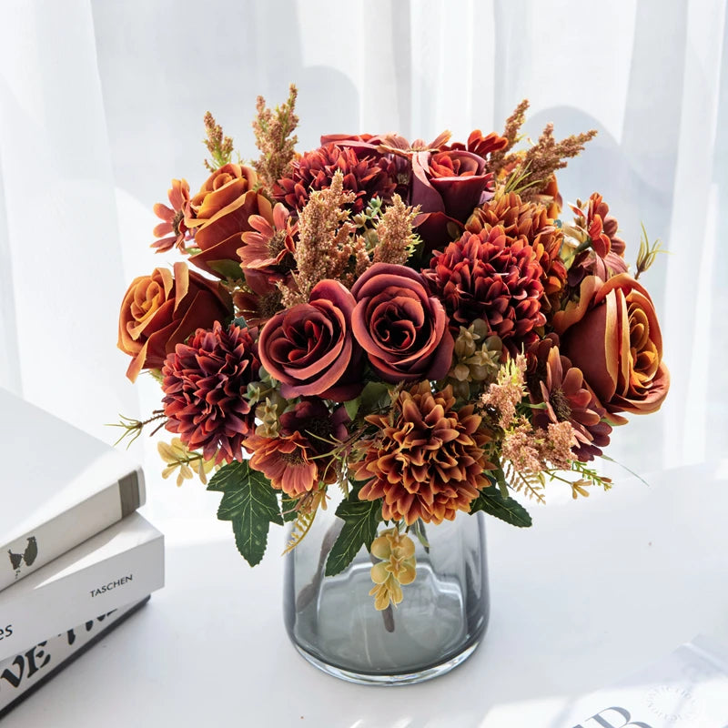 1PC Artificial Flowers Cheap New Year's Decoration Wedding Garden Peony Arch Christmas Home Fake Silk Rose Hydrangeas Vase for
