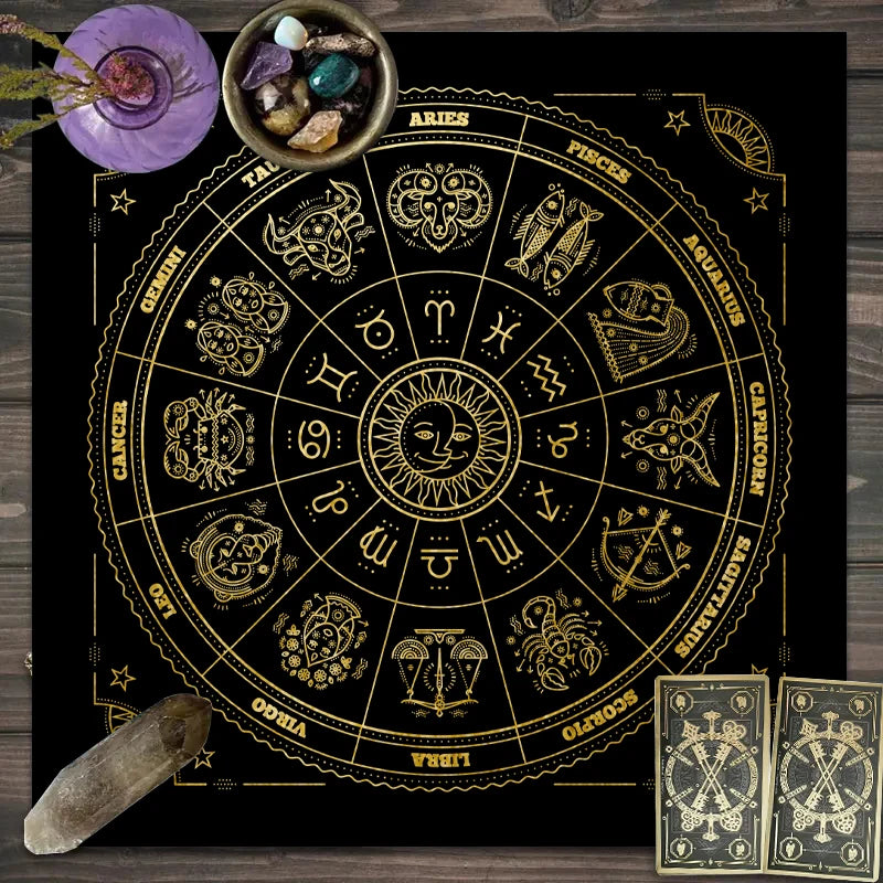 1pc Tarot card tablecloth, 12 zodiac astrology altar cloth, fortune astrology prophecy card mat, drop board game tablecloth