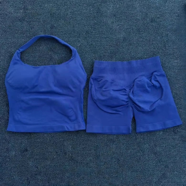 Yoga fitness set; strapless bra and shorts set; seamless backless vest; invisible elastic texture hip-lifting shorts