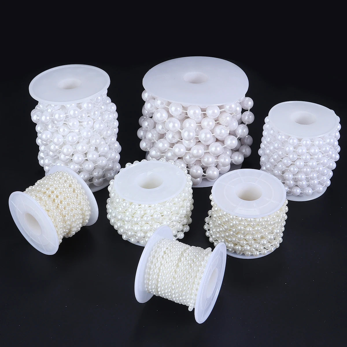 5yards/roll Imitation Pearl Chain White 3-12mm Round Beads Chain for Home Wedding Clothing Decoration Jewelry Making Accessories