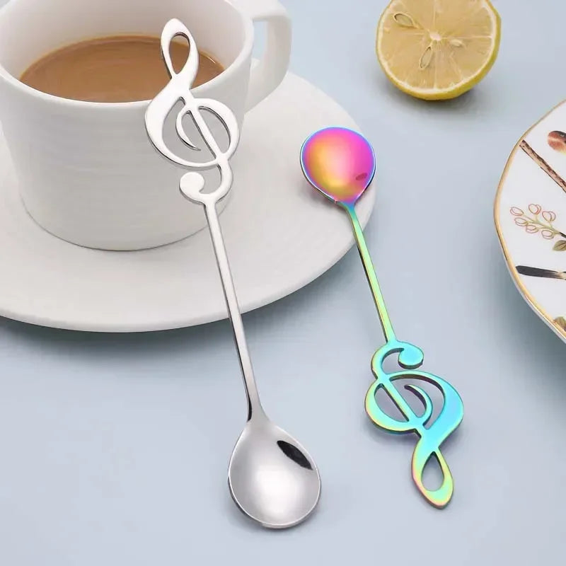 Musical Note Stainless Steel Teapoon Spoon Treble Clef Shape Mug Teaspoons Music Bar Ice Cream Creative Spoon Kitchen Tableware