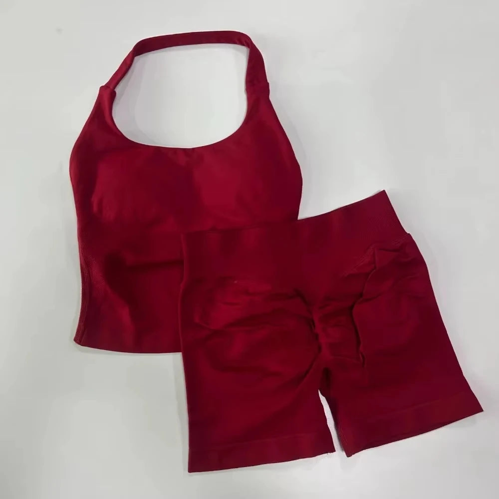 Yoga fitness set; strapless bra and shorts set; seamless backless vest; invisible elastic texture hip-lifting shorts