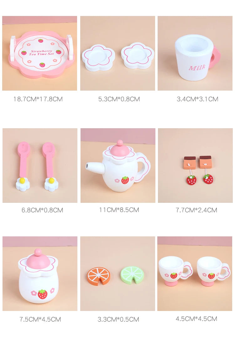 Wooden Afternoon Tea Set Toy Pretend Play Food Learning Role Play Game Early Educational Toys for Toddlers Girls Boys Kids Gifts