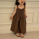 2025 Summer New Girls Jumpsuit Loose Children Wide Leg Pants Cotton Baby Girls Sling Pants Fashion Kids Clothes