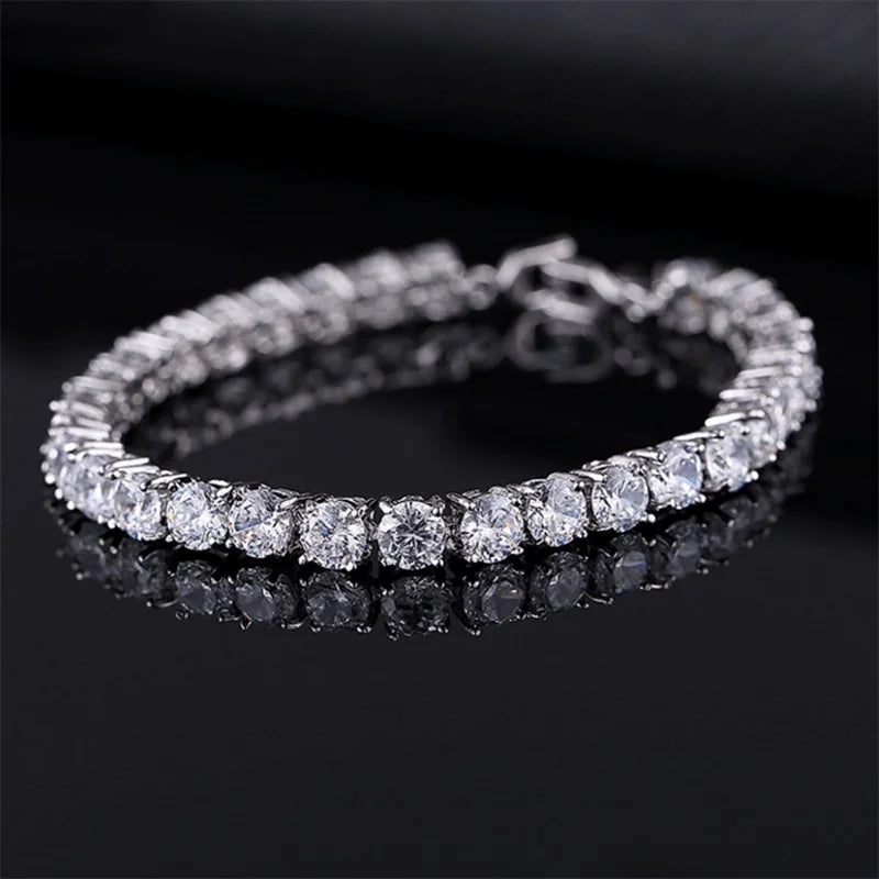Luxury Hiphop Iced Out 4mm Cubic Zirconia Crystal Tennis Bracelets For Women Men Gold Color Silver Color Bracelet Chain Jewelry
