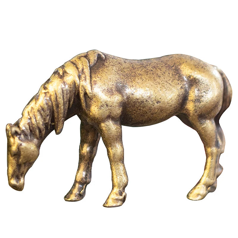 1 Pc Antique Brass Solid Long Tail Horse Figurines Big Feng Shui Ornaments Copper Zodiac Animal Mini Desktop Decoration Crafts