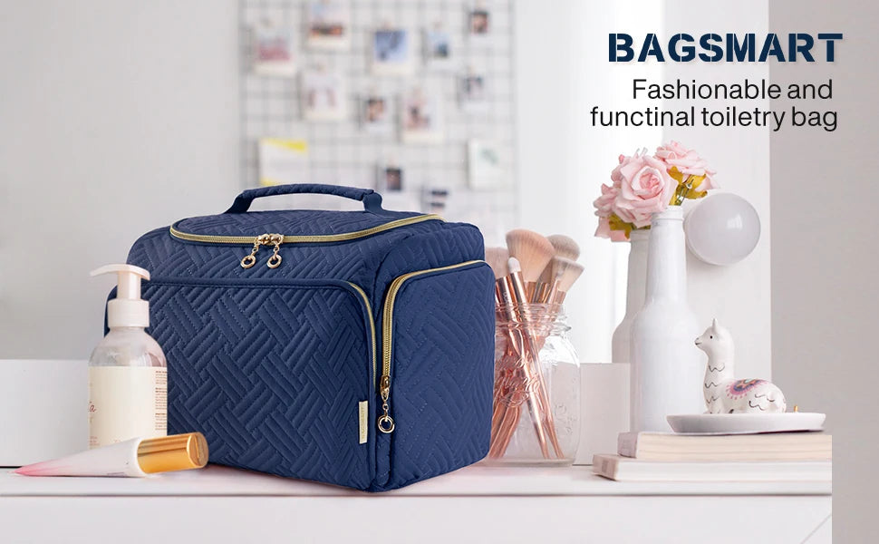 BAGSMART Cosmetic Bag for Make UP Cases Large Capacity Makeup Organizer With Handle Waterproof Travel Toiletry Storage
