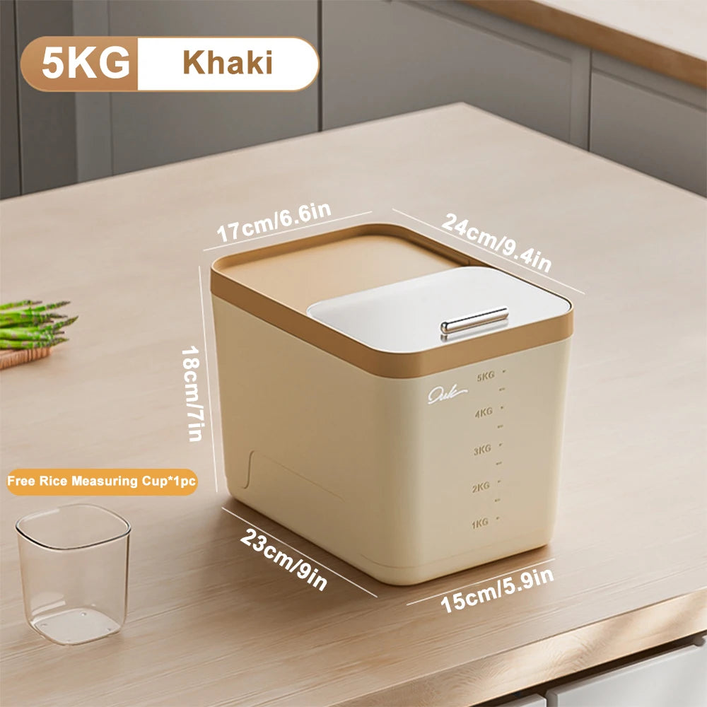 10KG Rice Container Rice Storage Box Pet Food Container Sealed Cereal Dispenser with Buckle Insect Proof Grain Kitchen Organizer