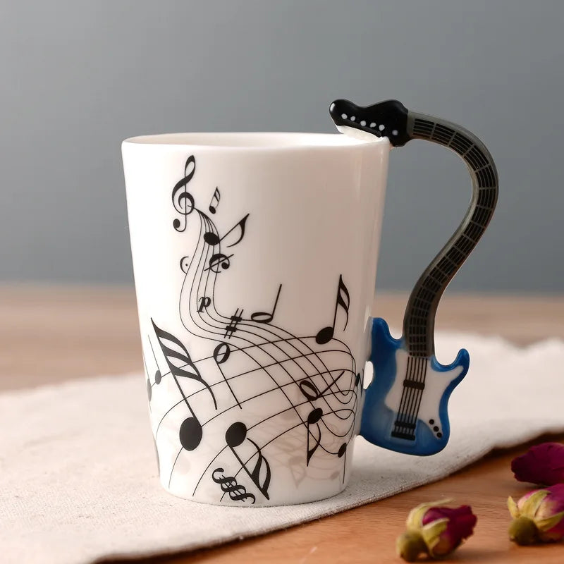 Novelty Music Note Cup Ceramic Guitar Coffee Mugs Personality Tea/Milk/Juice/Lemon Water Bottle Christmas Birthday Gift
