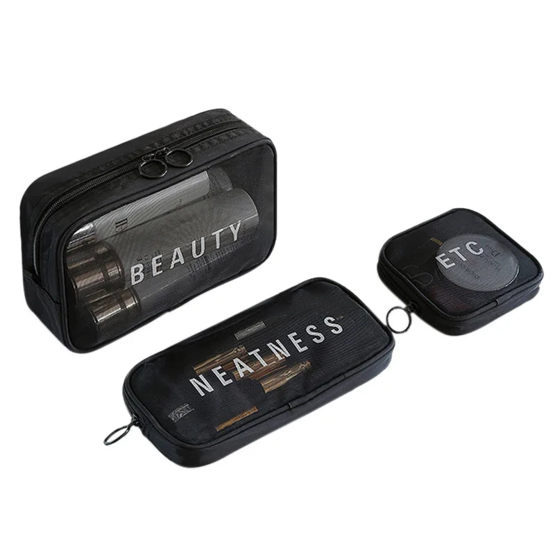 Makeup Bag Women Travel Toiletry Wash Makeup Bag Storage Case Zipper Make Up Bags Black Dot Transparent Mesh Cosmetic Bag