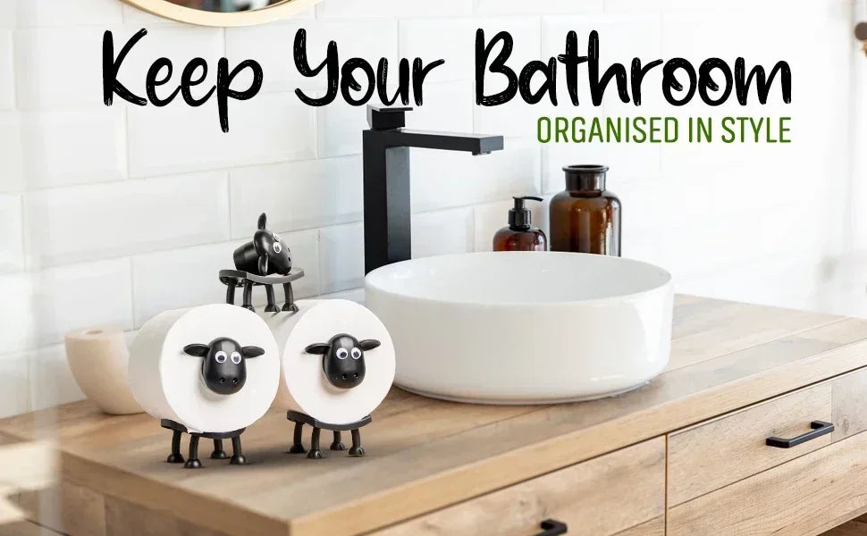 Sheep Toilet Paper Stand, Adorable Resin, Sheep Fabric Box, Stackable for Home, Bathroom, Vanity, Night Stand