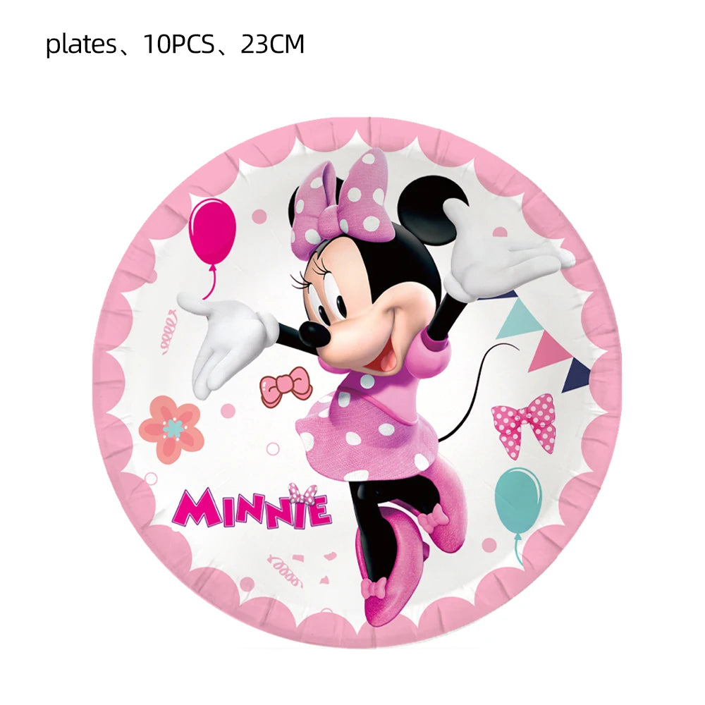 Minnie Mouse Birthday Party Decorate Girls Disposable Tableware Balloon Cups Plates Tablecloth Balloon Baby Shower Party Supply