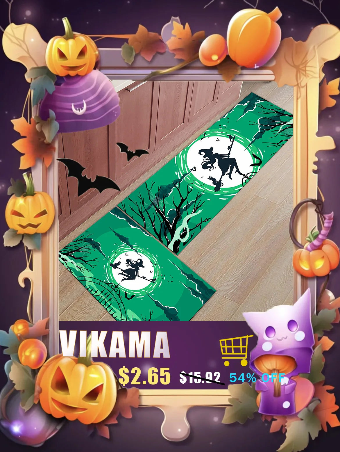 VIKAMA Halloween Shaped Decorative Rug Black Spider Web Ghost Gothic Bathroom Entryway Footrest Washable Dirty Resistant Carpet