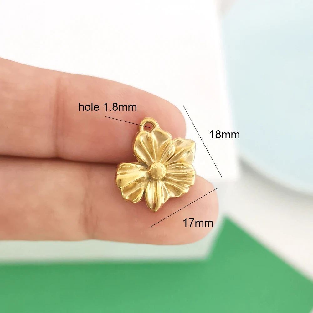 1pc Stainless Steel Big Pendant Small Charm Cherry Angel Boot Heart Tail Flower Star Cross Key Moon Pearl Bow PVD Gold Color