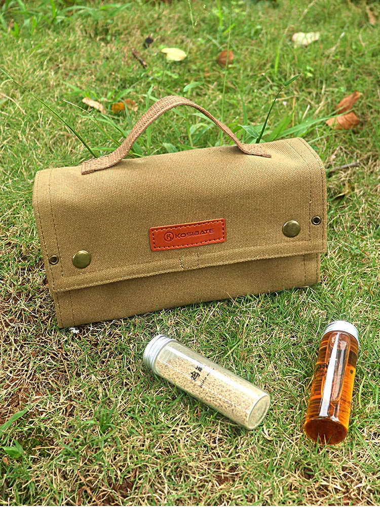 Portable Camping Seasoning Spices Bottle Tableware Leather Storage Bag Portable Kit For BBQ Picnic Kitchen