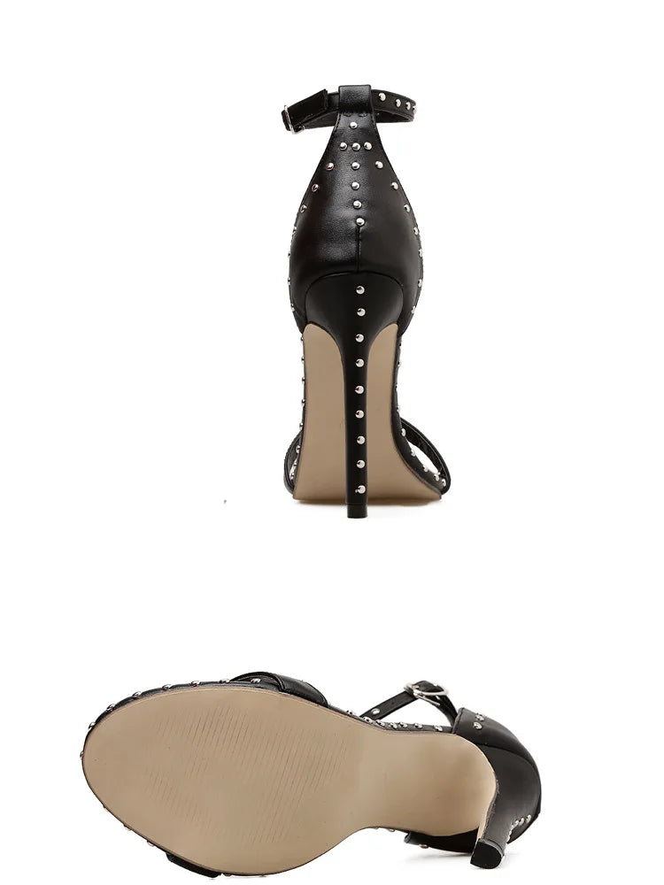 Sexy Rivet Thin Heels Women's Sandals with Breathable Ankle Straps for Party High Heels Sandal